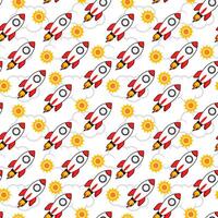 seamless pattern with a rocket, clouds with the sun. rocket cloud seamless pattern. cartoon kids rocket seamless pattern background. flying rocket and cloud seamless pattern background. vector