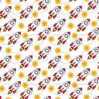 seamless pattern with a rocket, clouds with the sun. rocket cloud seamless pattern. cartoon kids rocket seamless pattern background. flying rocket and cloud seamless pattern background. vector