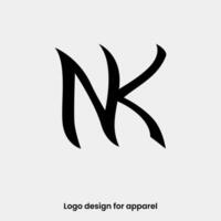 monogram letter NK or KN logo design. letter NK logo for apparel brands. NK logo design for Apparel brand. letter NK apparel logo design template. vector