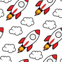 seamless pattern with a rocket, clouds with the sun. rocket cloud seamless pattern. cartoon kids rocket seamless pattern background. flying rocket and cloud seamless pattern background. vector