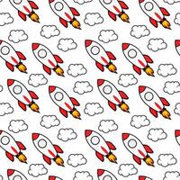 seamless pattern with a rocket, clouds with the sun. rocket cloud seamless pattern. cartoon kids rocket seamless pattern background. flying rocket and cloud seamless pattern background. vector