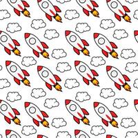 seamless pattern with a rocket, clouds with the sun. rocket cloud seamless pattern. cartoon kids rocket seamless pattern background. flying rocket and cloud seamless pattern background. vector