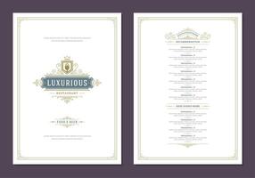 Menu design template with cover and restaurant vintage logo brochure. vector