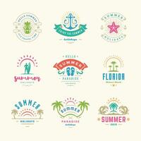 Summer holidays labels and badges retro typography design set. vector