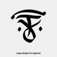 monogram letter TJ or JT logo design. TJ logo for apparel brands. JT logo design for Apparel brand. letterTJ apparel logo design template. vector