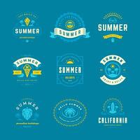 Summer holidays labels and badges retro typography design set. vector