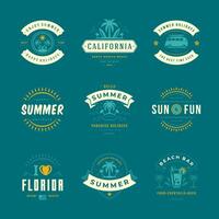 Summer holidays labels and badges retro typography design set. vector