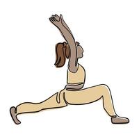 diverso mujer haciendo yoga. soltero línea contorno composición en boho estilo. mano dibujado icono de deporte ejercicio aislado en blanco antecedentes vector