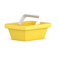 Yellow plastic empty supermarket cart carrying goods 3d icon illustration vector