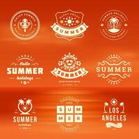 Summer holidays labels and badges retro typography design set. vector