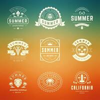 Summer holidays labels and badges retro typography design set. vector