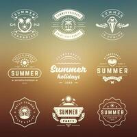 Summer holidays labels and badges retro typography design set. vector