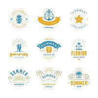 Summer holidays labels and badges retro typography design set. vector