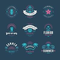 Summer holidays labels and badges retro typography design set. vector