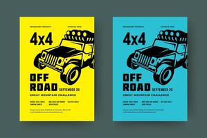 Off road truck competition poster or flyer event modern typography design template and 4x4 suv car silhouette. vector