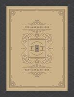Vintage ornament greeting card calligraphic ornate swirls and vignettes frame design template vector