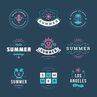 Summer holidays labels and badges retro typography design set. vector