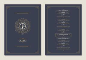 Menu design template with cover and restaurant vintage logo brochure. vector