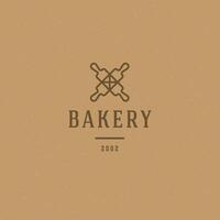 Bakery badge or label retro illustration. Rolling pins silhouette for bakehouse. vector