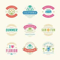 Summer holidays labels and badges retro typography design set. vector