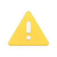 Yellow triangle button with exclamation point 3d simple icon . Advisory badge dangerous alert vector