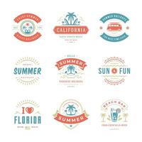 Summer holidays labels and badges retro typography design set. vector