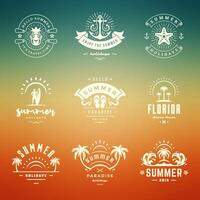 Summer holidays labels and badges retro typography design set. vector