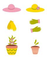 Hand drawn gardening workwear clipart collection. Taking care of flowers and seedlings concept. illustration isolated on white background. vector