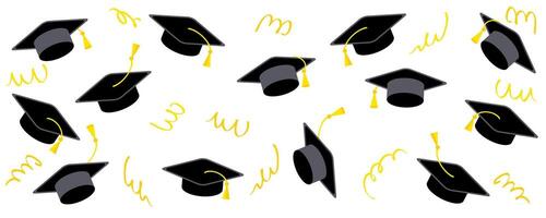 Class of graduation horizontal banner template. Congratulations graduates celebration design for college, high school, university. Hand drawn illustration. vector