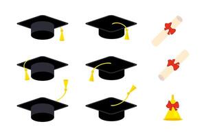 Class of graduation elements collection. Congratulations graduates celebration set for college, high school, university. Tassel and cap hand drawn illustration. vector