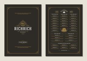 Menu design template with cover and restaurant vintage logo brochure. vector