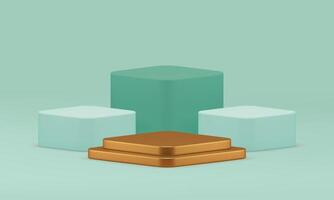 Luxury geometric 3d podium pedestal with green cube wall background realistic vector