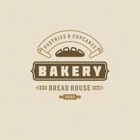 Bakery badge or label retro illustration bread or loaf silhouette for bakehouse. vector