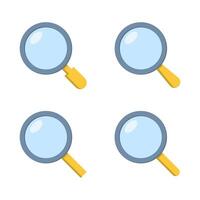 Search, magnifying glass icon in flat style. Magnifier set concept vector