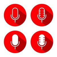 Mic, microphone icon with long shadow. Voice recorder concept vector