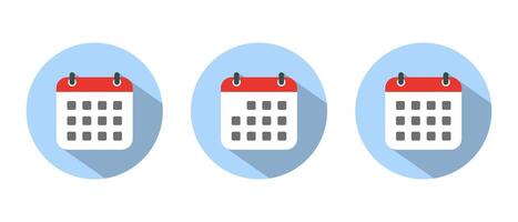 Calendar, date icon set with long shadow. Reminder event concept vector