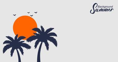 Palm tree silhouette sea view with sun background at dusk. vector