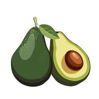 Fresco todo y medio cortar verde aguacate con hoja aislado en blanco antecedentes. lado ver clipart. verano comida ilustración en plano estilo para diseño de tarjeta, bandera, volantes, póster para fiesta vector