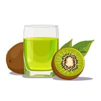 Full glass of green freshly and healthy squeezed kiwi juice isolated on white background. illustration in flat style with tropical drink. Summer clipart for card, banner, flyer, poster design vector