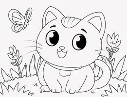 Hand drawn cat coloring page Illustration artwork vector