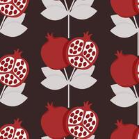 Retro seamless pattern of cut and whole pomegranates on a dark background vector