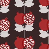 Retro seamless pattern of cut and whole pomegranates on a dark background vector