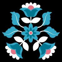 Bright Mexican embroidery pattern of flowers and leaves on a black background vector