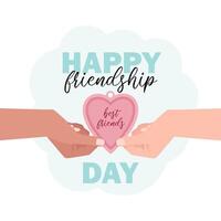 Two hands with a heart-shaped pendant and the inscription Happy Friendship Day vector