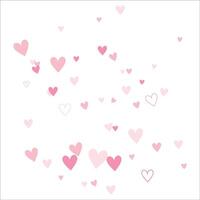 Hearts random falling on white background. Bunch of pink hearts random scattered. Chaotic falling hearts vector