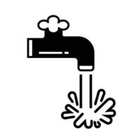 Sink faucet with running water icon sign illustration isolated on square white background. Simple flat cartoon art styled drawing for poster prints. vector