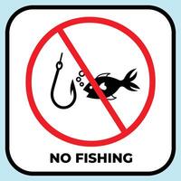 No fishing icon sign illustration with red circle cross isolated on square background. Simple flat cartoon art styled drawing for poster prints. vector