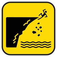 Be careful cliff ahead icon sign illustration isolated on square yellow background. Simple flat cartoon art styled drawing for poster prints. Keep away from cliff edge to prevent falling down. vector