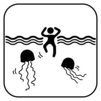 Beware of jellyfishes icon sign shadow silhouette illustration isolated on square white background. Simple flat drawing for poster prints and web icons. vector