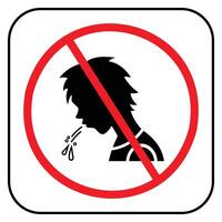 No spitting icon sign illustration with red circle cross isolated on square white background. Simple flat cartoon art styled drawing for poster prints. vector